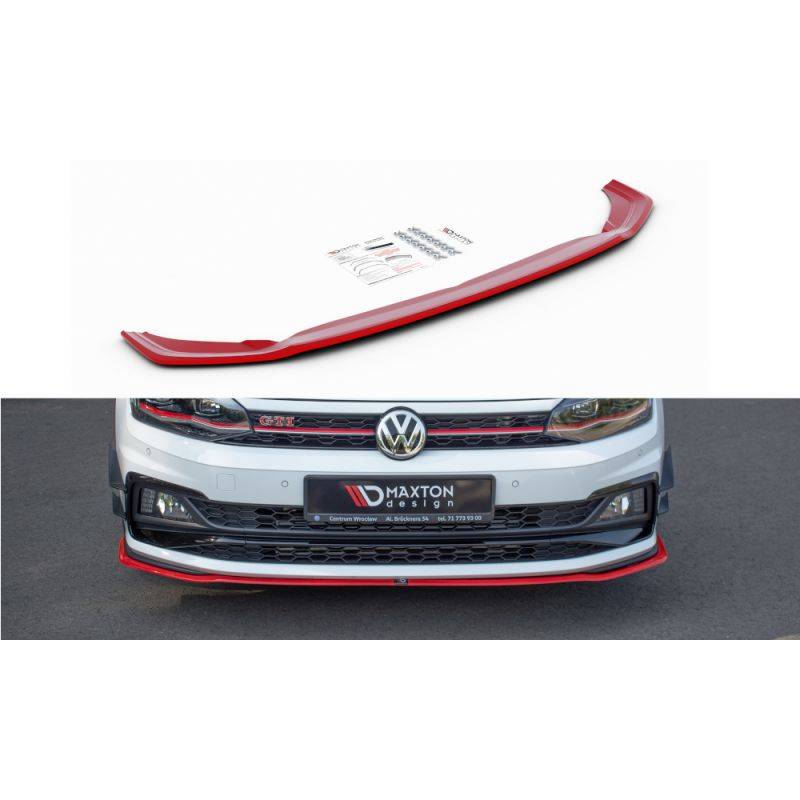 Maxton - LAME DU PARE-CHOCS AVANT / SPLITTER V.2 VW POLO MK6 GTI Noir Brillant