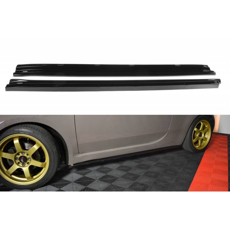Maxton - SET DES DIFFUSEUR DES BAS DE CAISSE FIAT 500 HATCHBACK AVANT FACELIFT Noir Brillant