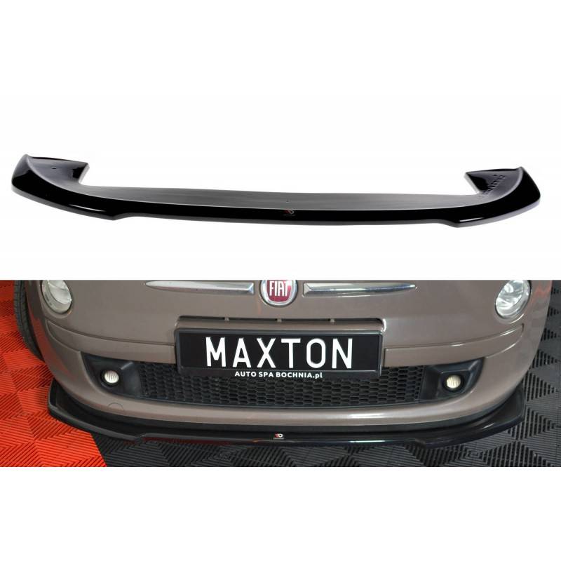 Maxton - LAME DU PARE-CHOCS AVANT V.2 FIAT 500 HATCHBACK AVANT FACELIFT Noir Brillant